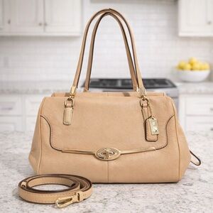 Coach Madison East/West Leather Satchel Bag- Sand